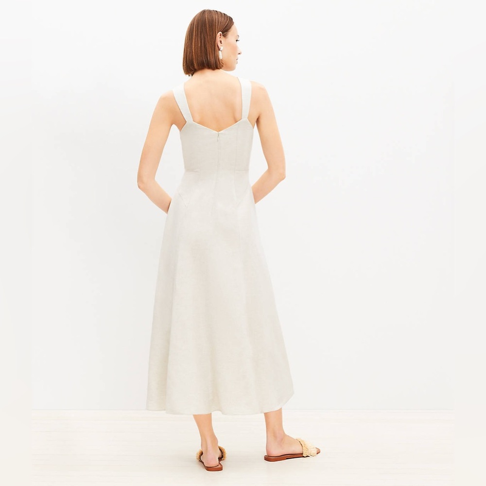 LOFT Linen Blend Seamed V-Neck Midi Dress